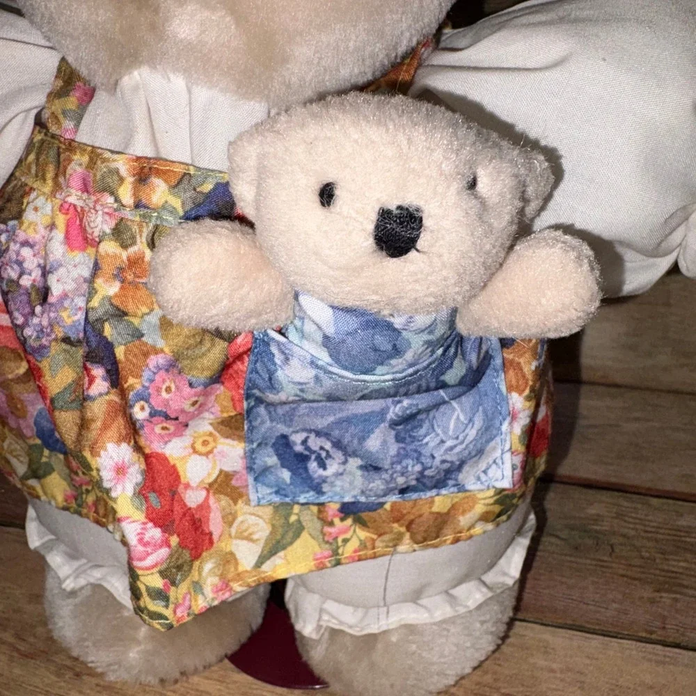 Floral Jumper Mother and Cub Plush Toy Vintage Unisex Small Cream Hallmark